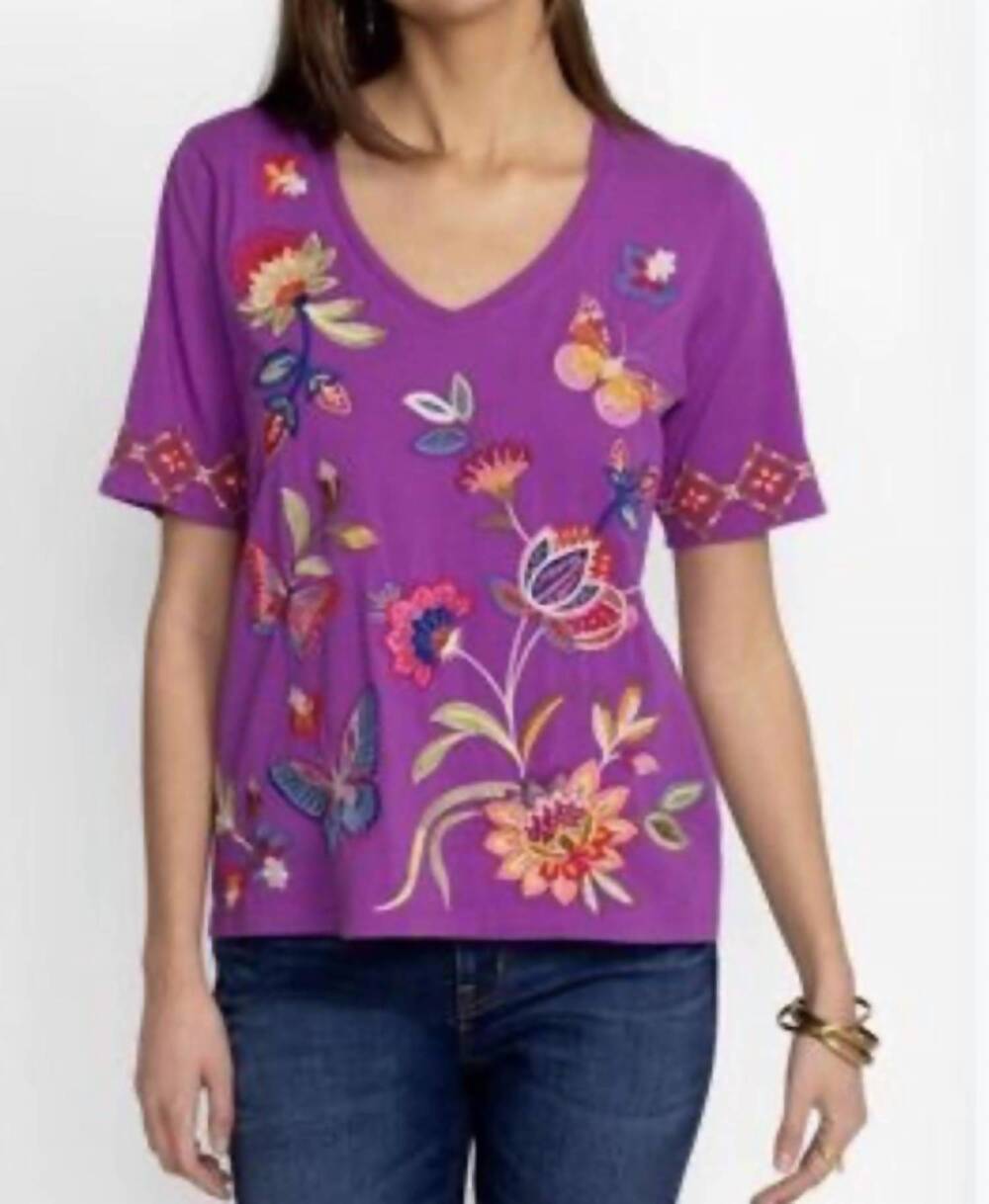 NEW JOHNNY WAS gracey trapunto t-shirt in purple